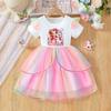 Girls Summer Short Sleeve Tulle Princess Dress with Cartoon Design