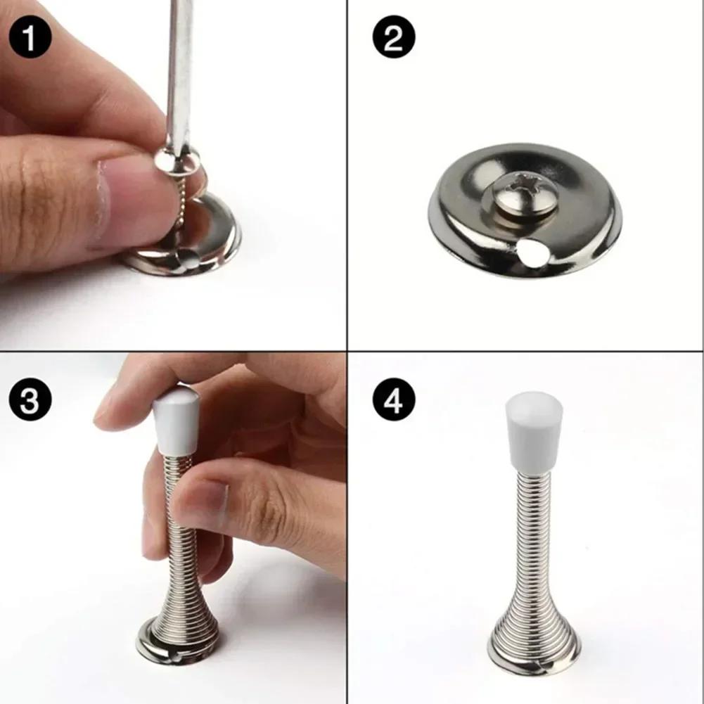 2PCS Metal Spring Door Stopper With Bottom Plate Screws Windproof Door Stop Holder Child Safety Protect Doors Walls Hardware