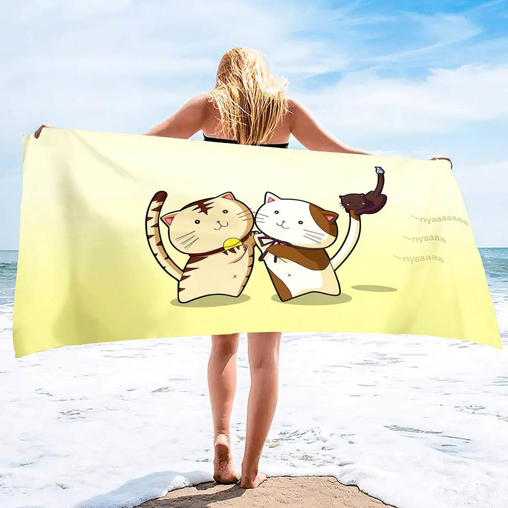 Cute Cat Beach Towel Absorbent Oversized Quick Dry Sand Free Lightweight Bath Towel Microfiber Summer Pool Towel for Kids Adults