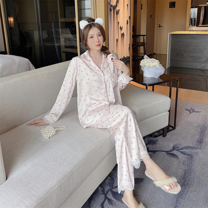 Women's Silk-Blend Pajama Set - Long Sleeve, Lightweight, Spring/Autumn 2023 Style