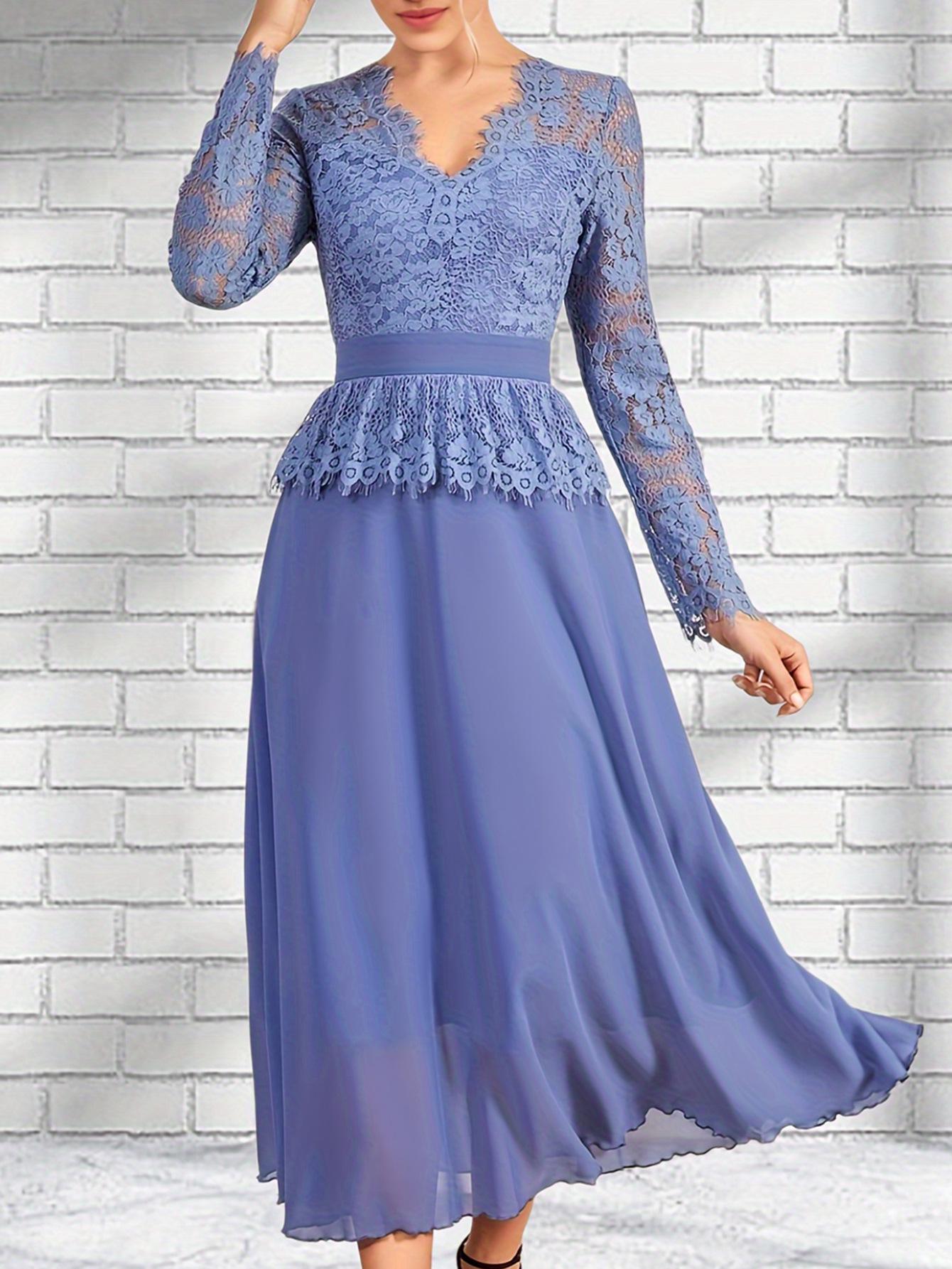 

Новое вечернее платье из кружева в европейском и американском стиле - средней длины, сексуальное, с приталенным силуэтом, для весны и лета Small синий