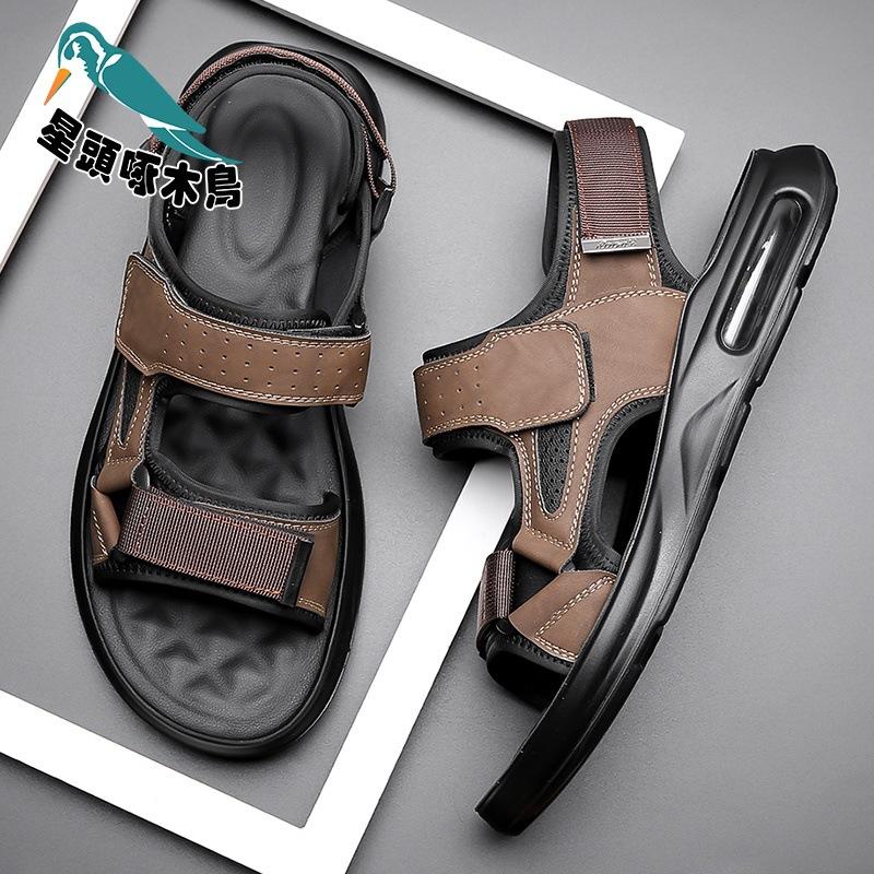 Woodpecker sandals men's genuine leather 2025 summer new soft-soled air-cushioned beach shoes casual versatile cool slippers