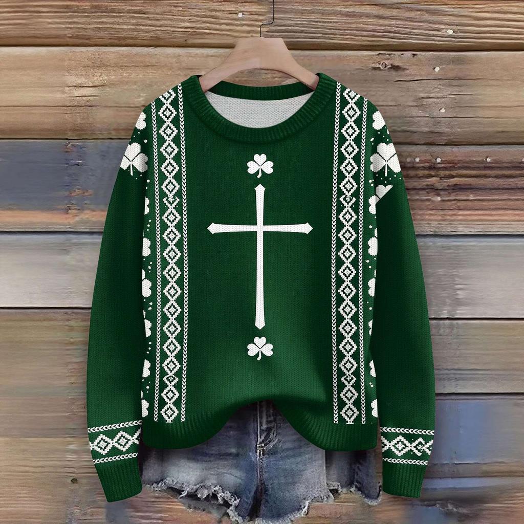 Damen St. St. Patrick's Day Pullover Niedlicher Lustiger St. Patrick's Day Pullover Frühling Langarm Strickpullover