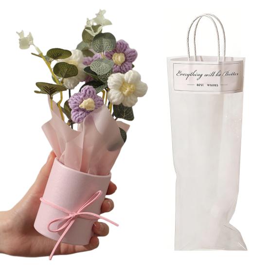 Crochet Flower Bouquet with LED Light Strip Handmade Knitting Yarn Floral Decoration Home Office Table Centerpiece Mother's Day Birthday Gift