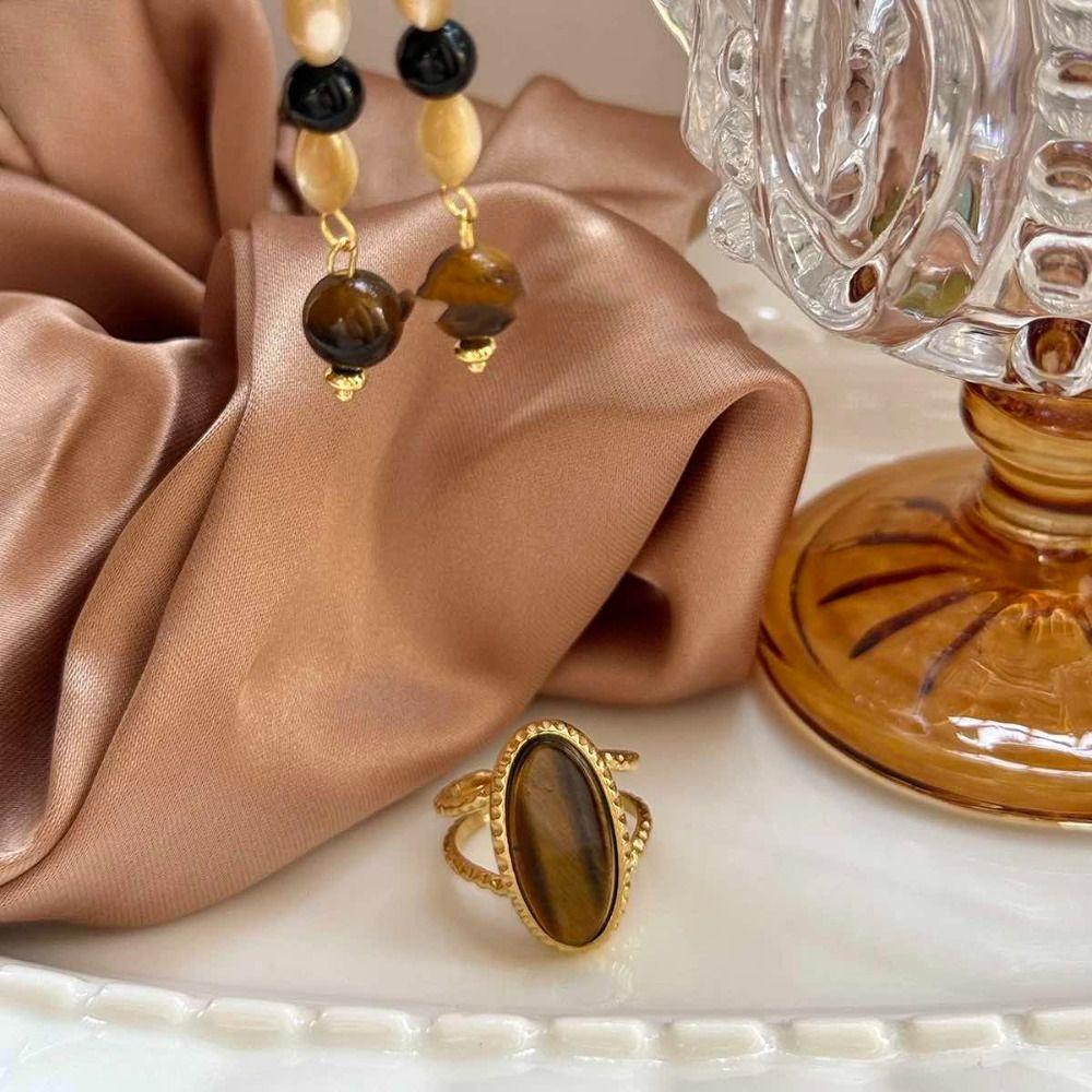 Korean Style Turquoise Metal Ring Geometric Wide Finger Buckle Retro Geometric Open Ring  Women