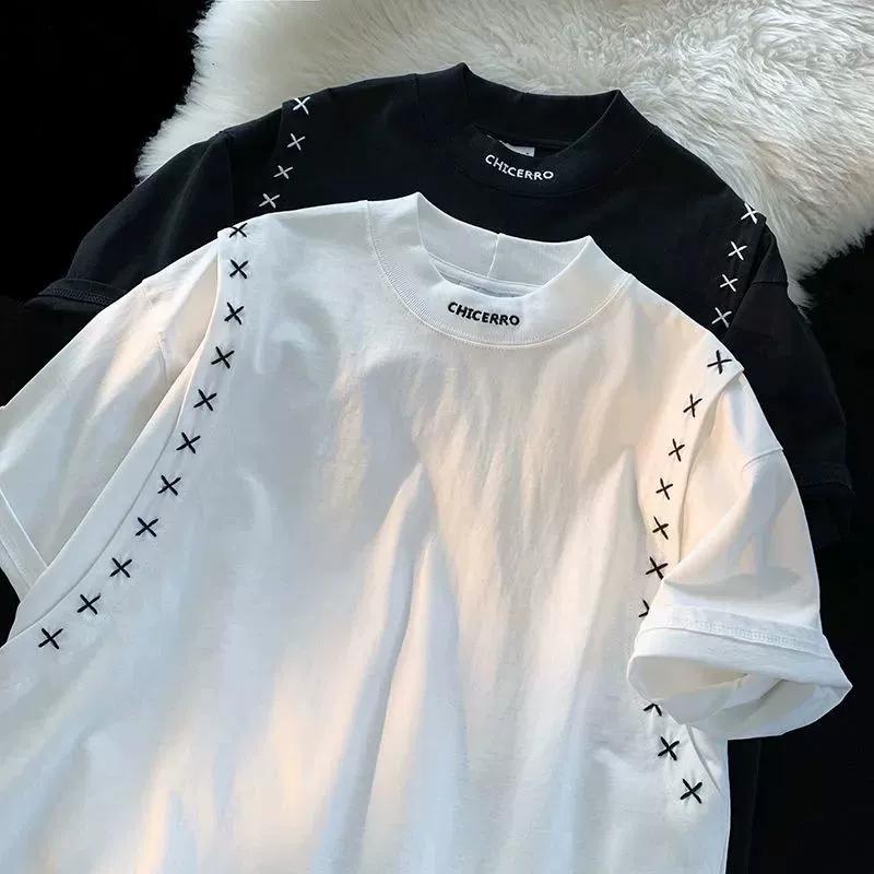 Herren Sommer Design Locker sitzendes Kurzarm-T-Shirt mit Rundhalsausschnitt und einfacher Stickerei