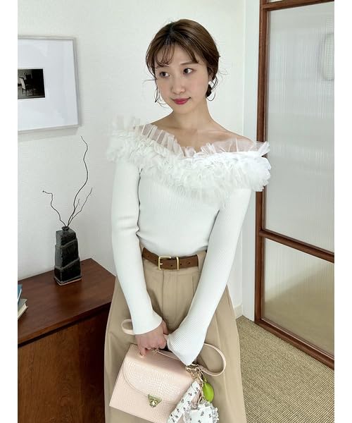 Lily Brown Voluminous Tulle Docking Knit LWNT251072 White Women's