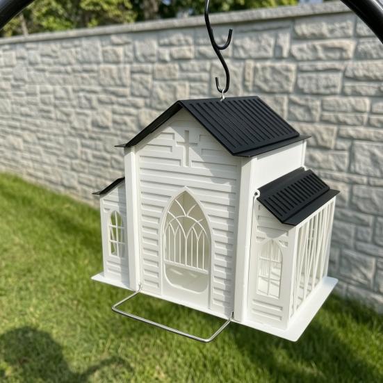 Church-Shaped Metal Bird Feeder with Solar Light, Outdoor Weatherproof Hanging Feeder, Decorative Bird Feeder for Garden, Yard and Deck Decor