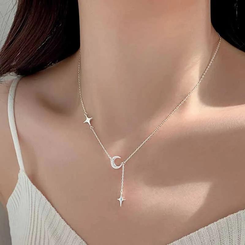 925 Silver Necklace Cute Five Pointed Star Smile Dimple Pendant for Women Girl Jewelry Gift