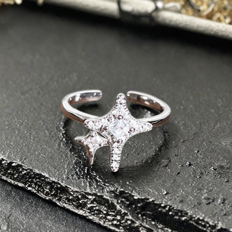New Niche Design, Simple Plain Ring, Star Light Open Ring, Light Luxury Full Of Diamonds, Zircon Advanced Sense Ring.