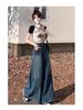 2024 Retro High Waist Wide Leg Denim Skirt with Frayed Edges for Spring & Autumn