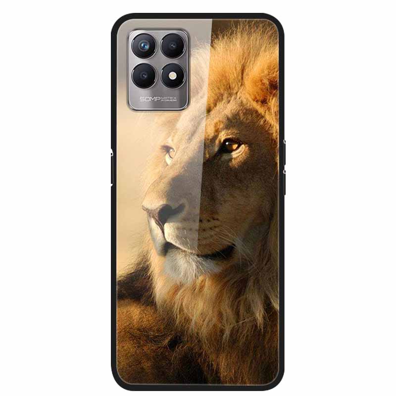For Realme 8i Case Tempered Glass Hard Clear Phone Case For OPPO Realme 8i RMX3151 Realme 7 Pro Animals Wolf Shockproof Coque