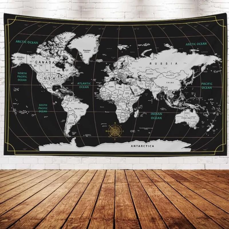 boho world map tapestry dorm Stain Resistant Tapestry Wall Hanging Wall Art Floor Decor Wall Tapestry Aesthetic 100X70CM