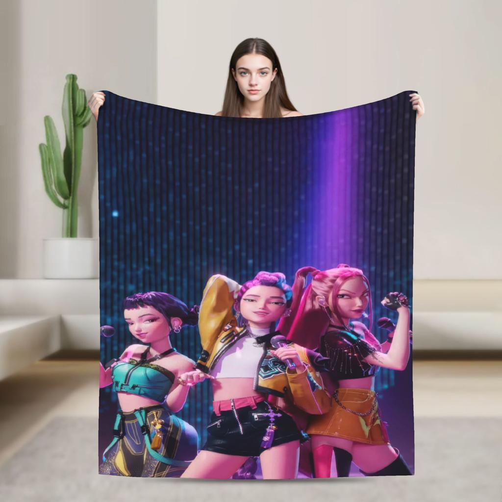Demon KPop Blanket Soft Funny Plush Throw Blanket For Kids Bedroom Flannel Bedspread Bed Cover