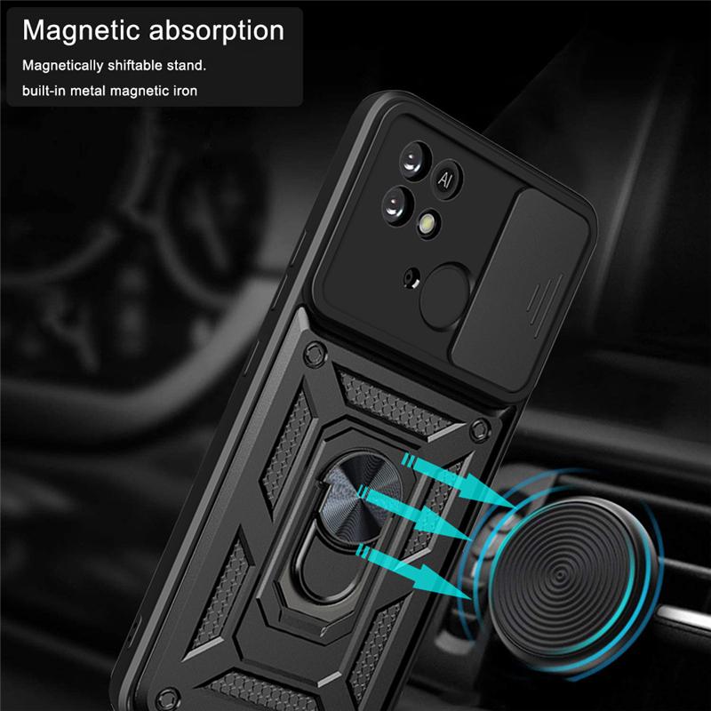 Military Grade Shockproof Armor Ring Case For OPPO Realme C21Y C11 C25 C20 C31 C35 9 8 Pro A54 A74 A94 A52 A72 A92 Slide Camera Lens Protection Cover