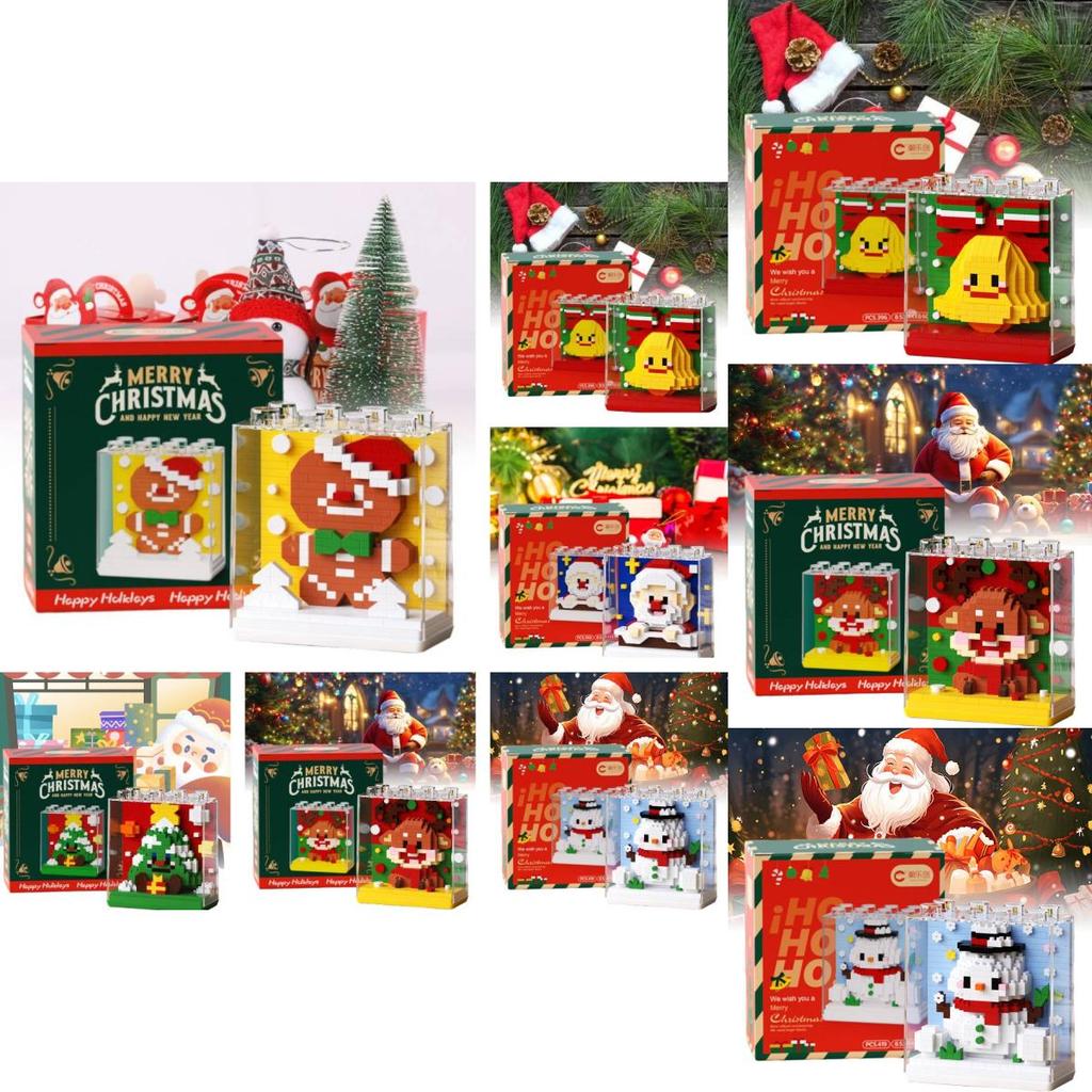 Kreatives Weihnachtsgeschenk Baustein-Set mit Weihnachtsmann und Feiertagsthema