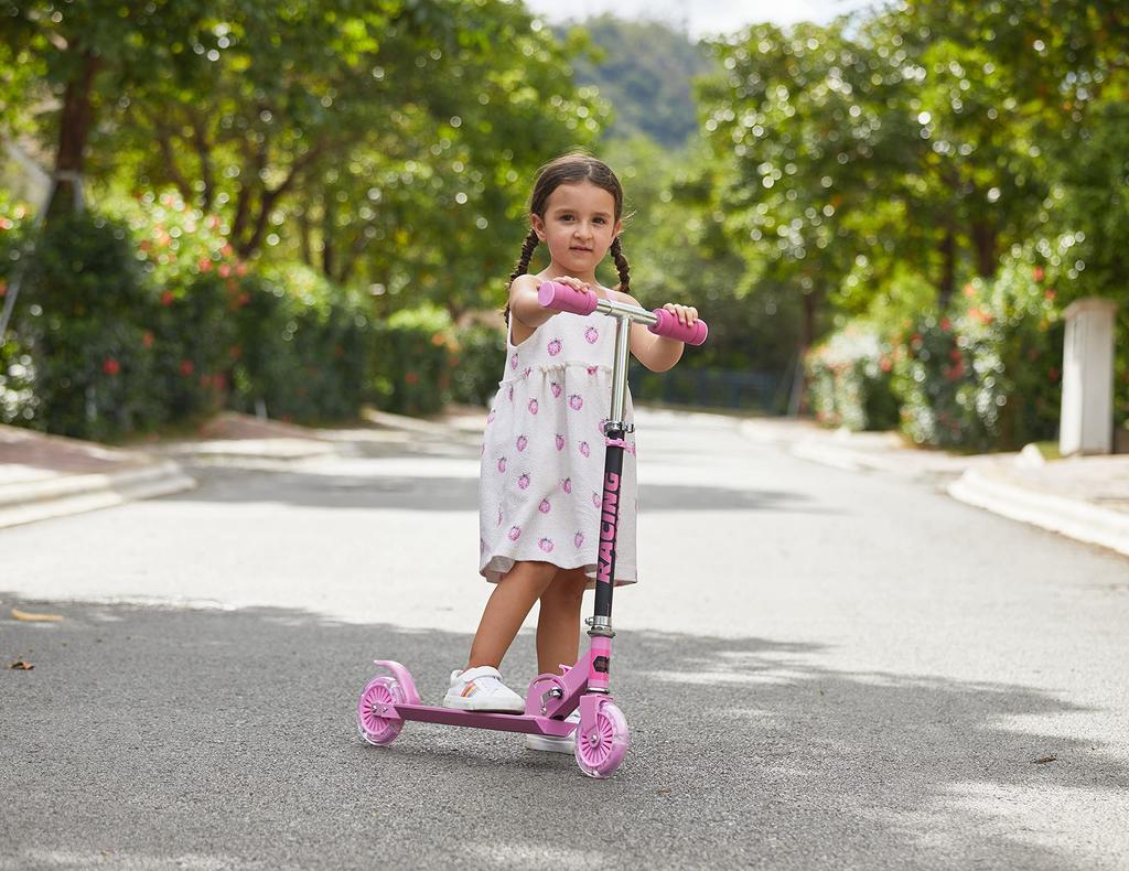 WeSkate Scooter for Kids with LED Light Up Adjustable Height Kick Scooters for Boys and Rear Fender Lightweight Folding Kids 110lb Weight Capacity
