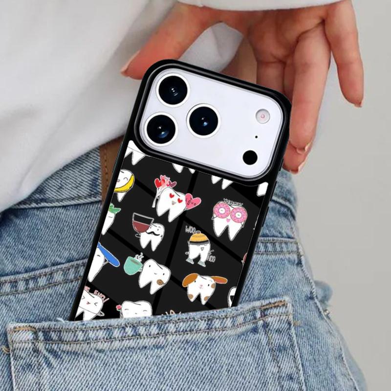Dentist Tooth Pattern soft Phone Case for iPhone 16e 15 14 13 12 17 Pro Max Plus Air 17pro Cover Coque