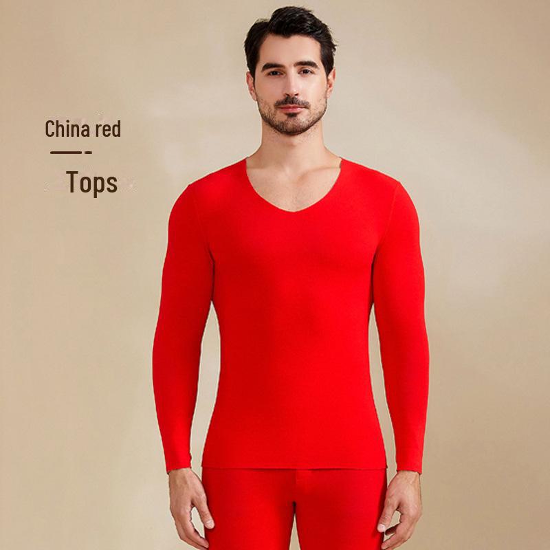 

Комплект мужского бесшовного термобелья: Немецкий кашемир-шелк, двусторонний начес, плотный, на осень/зиму L top китайский красный