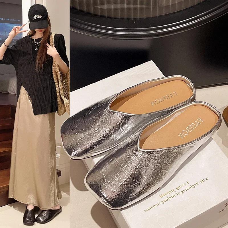 Fashion Women's Fashion Slippers Flat Sole Cover Toe Square Toe Ladies Shoes Dress Daily Commute Summer Lazy People Zapatillas De Mujer