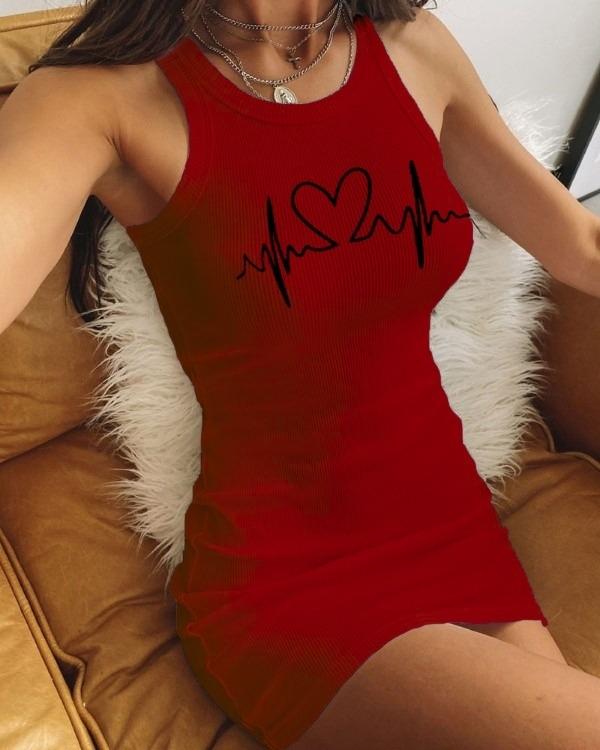 

Women s Rhythm Heart Printed Zero Sleeve Camisole Dress