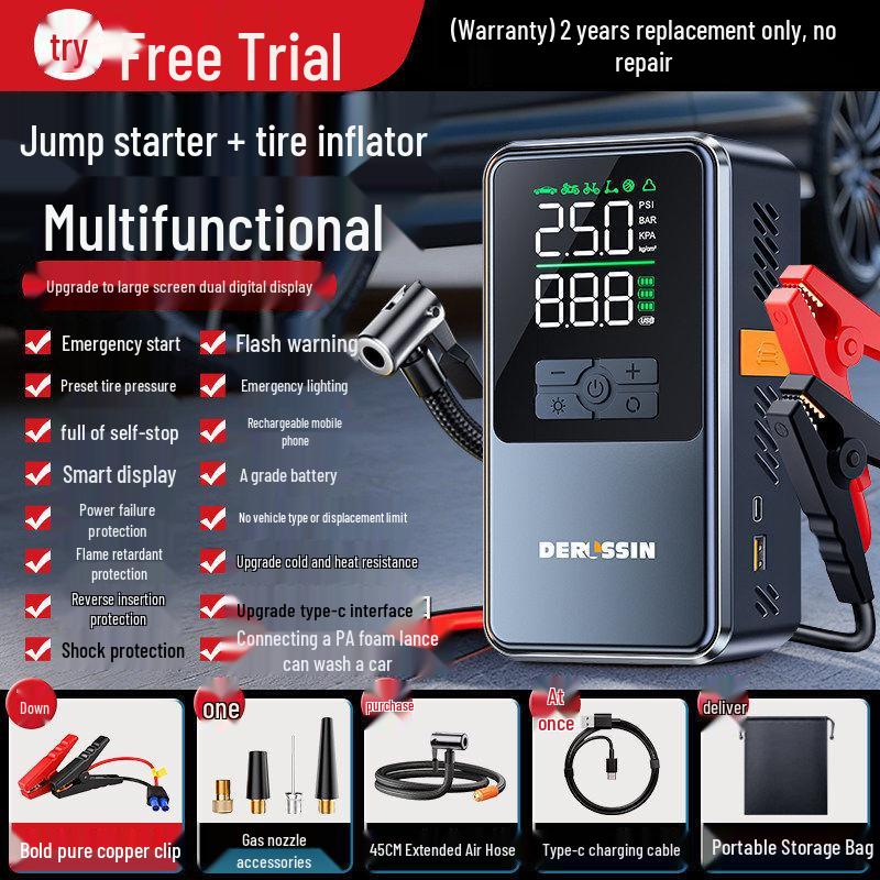 Wireless Car Tire Inflator & Jump Starter with Portable Power Bank