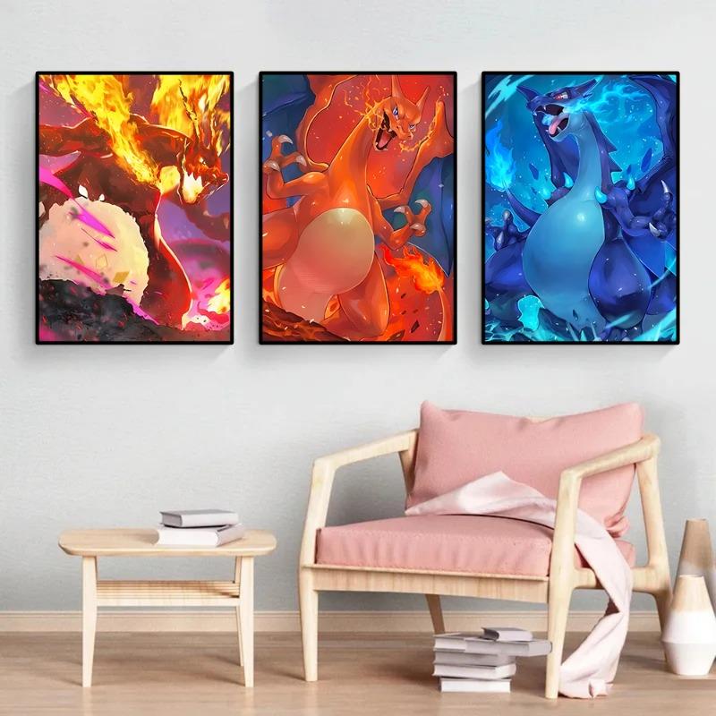 Аніме Персонаж Чарізард Покемон Постер Картина на полотні Підходить для Модного Домашнього Кімнатного Настінного Декору Настінний Малюнок Різдвяний Дитячий Подарунок