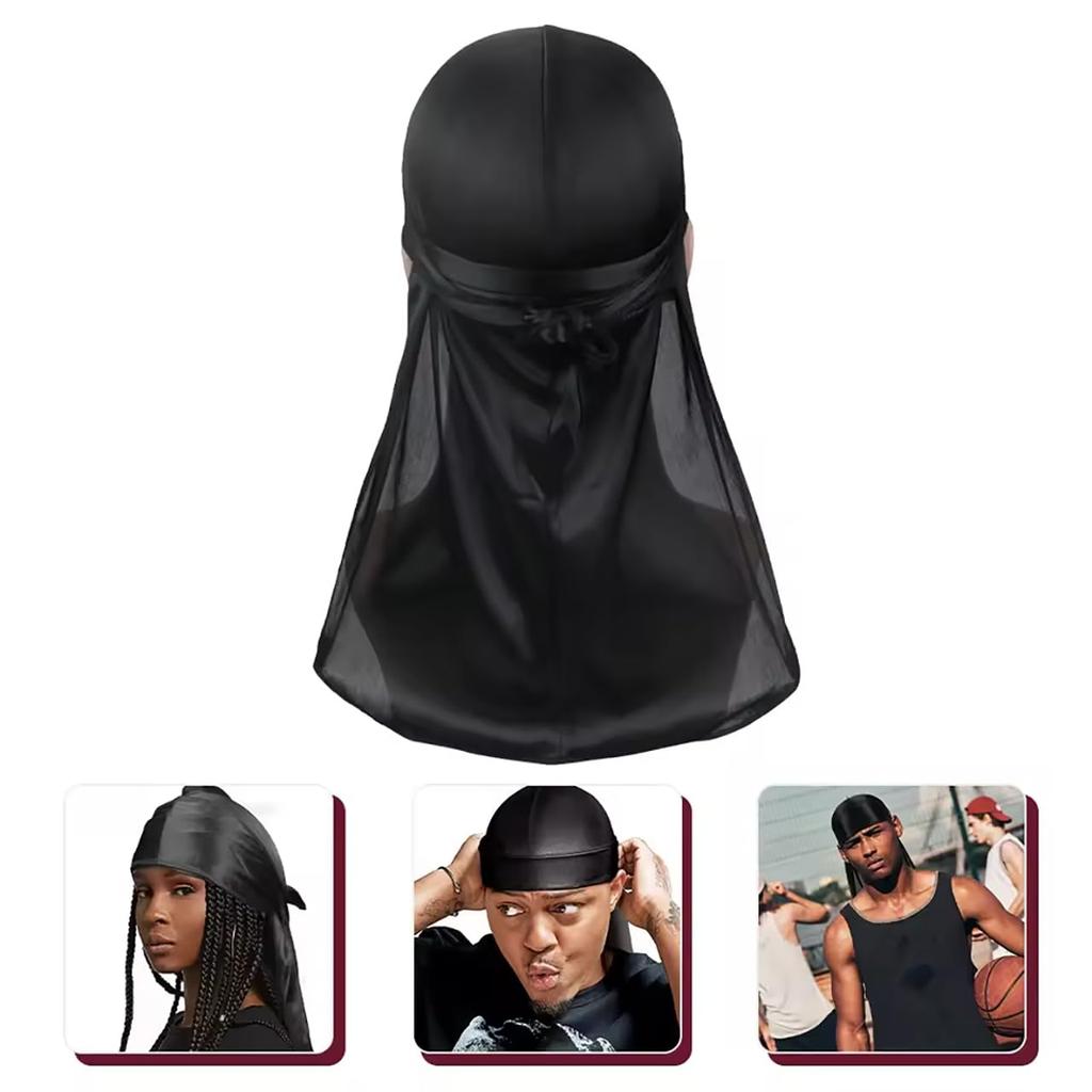 Seidiges Durag-Set für Männer und Frauen, Premium-Satin-Deluxe-Durag schwarz