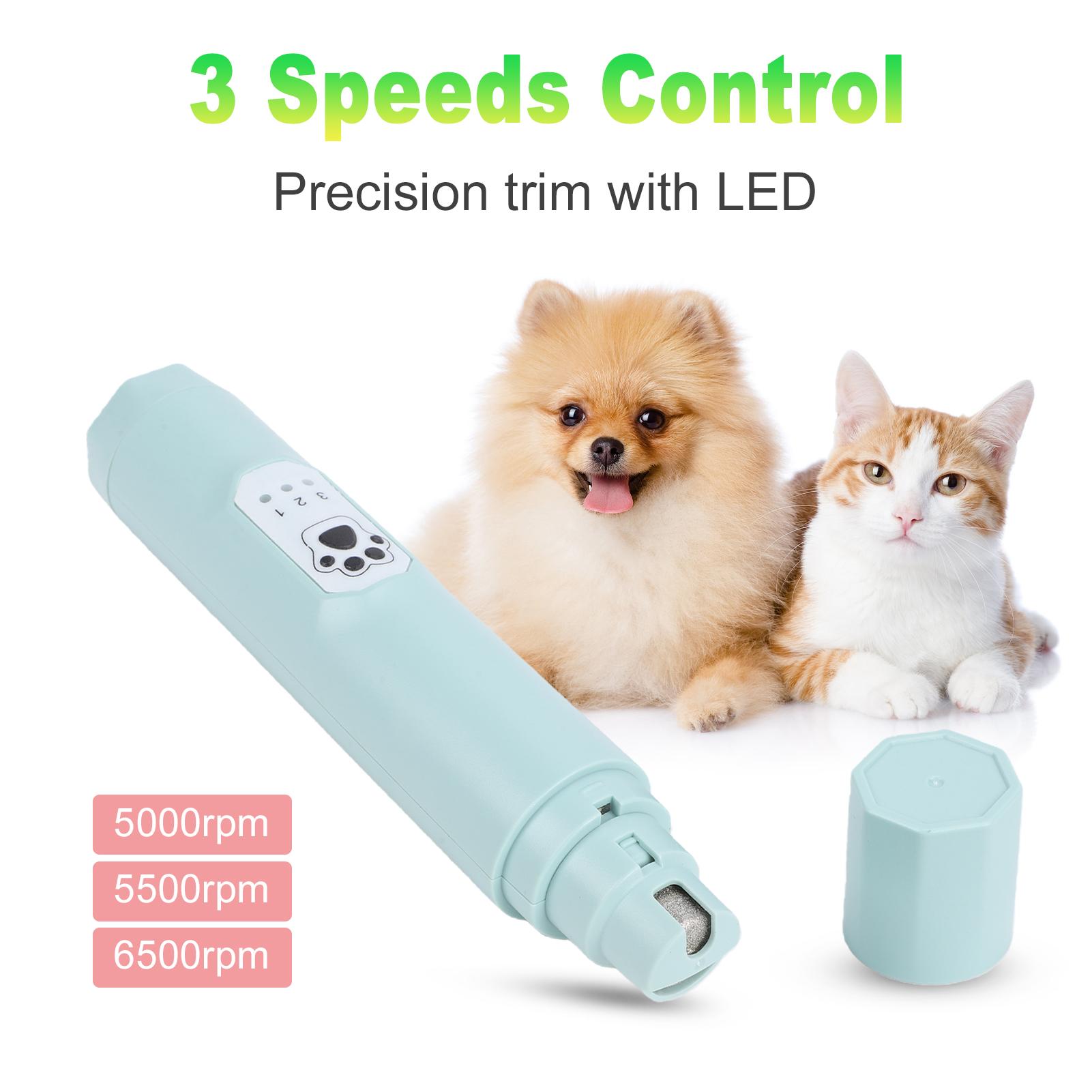 Pet Nail Grinder Electric Dog Nail File 3 Speeds Trimmer Rechargeable Battery Low Noise Emery Bit Grooming Tool for