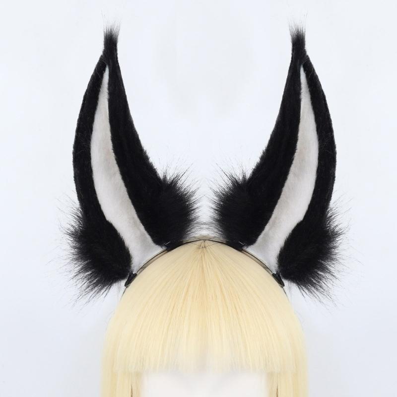 Damen Plüsch Pelzig Kaninchen Ohren Kopfschmuck Simulation Künstliche Hasenohren Haarreif Halloween Cosplay Kostüm