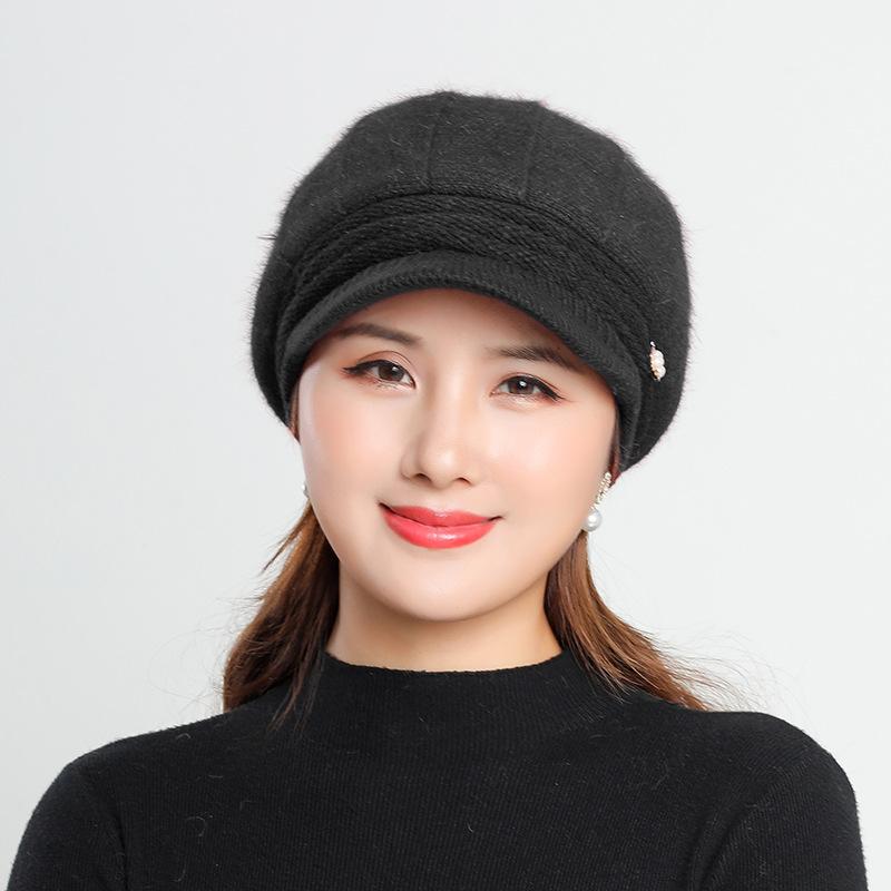 Korean Women's Knitted Solid Color Short Brimmed Duckbill Hat Outdoor Plush Tourist Knitted Beret Hat Trend