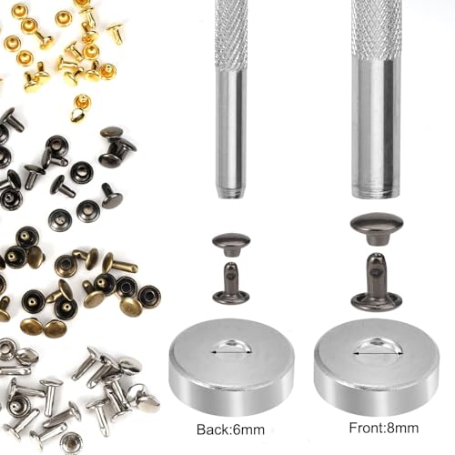 180 Sets Leder Nieten 6mm 8mm 12mm Nieten für Lederarbeiten Nieten mit Locheisen und Befestigung Leder Handwerk Werkzeuge 4 Farben Doppelkopf Nieten für Leder