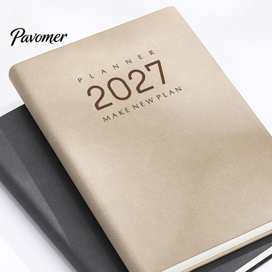 A5 Portable Planner 2027 Daily Monthly Agenda, Vintage Sheepskin Texture Cover, Efficient Time Management Tool Thick Paper Book for Business