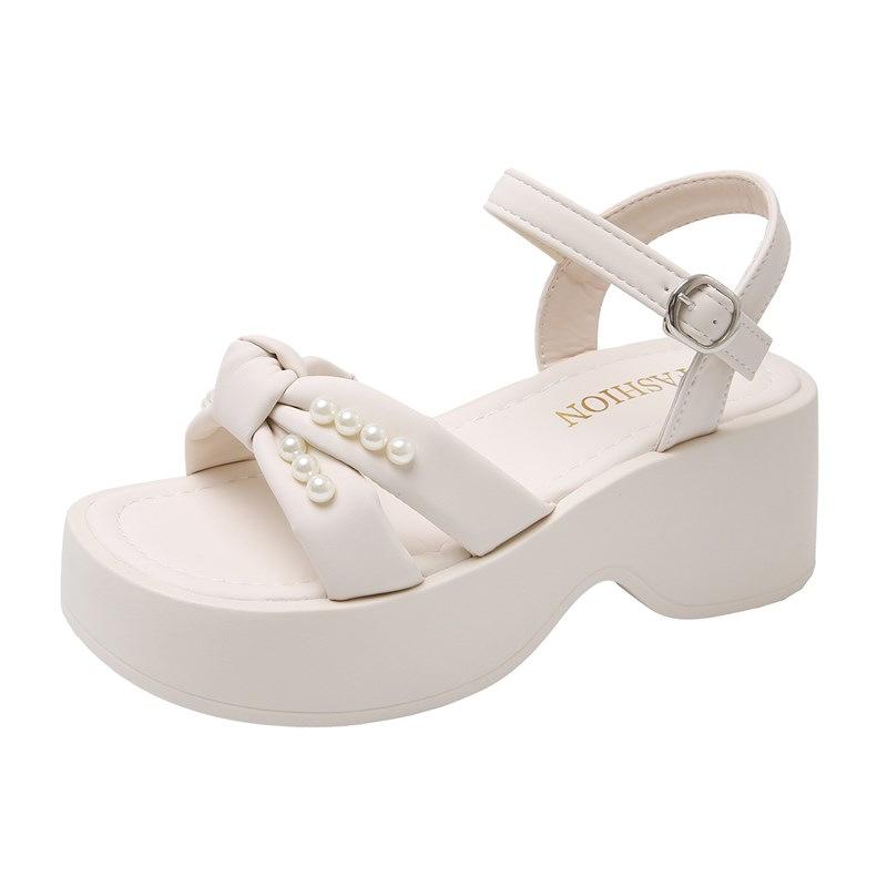 

Fairy style high-heeled sandals female 2025 summer Korean version new outer wear with skirt one word with pearl sandals female 35