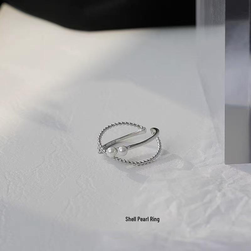 Stylish S925 Silver Pearl Cross Open Ring - Simple, Cool, Light Luxury Style