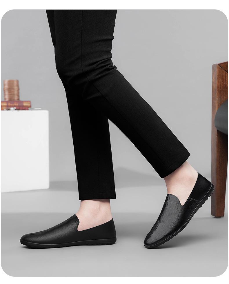 Men's Summer 2024 Soft Leather Loafers - Single Layer, Flat Bottom, Casual Slip-on Driving Shoes