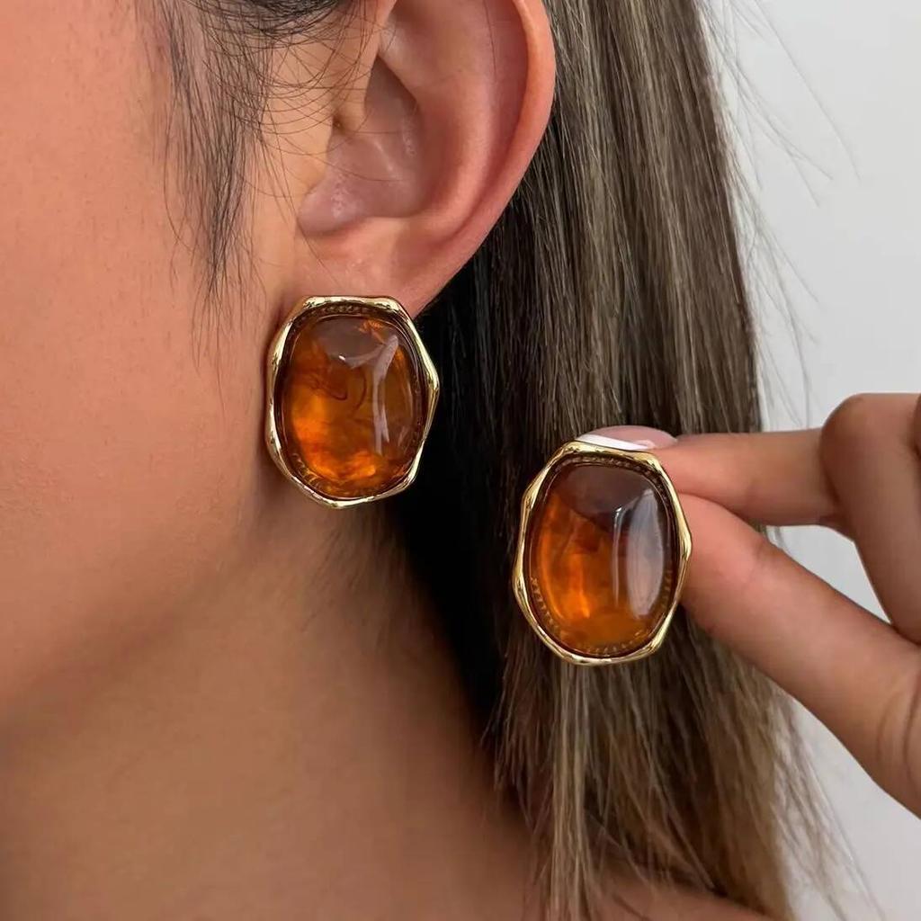 SHIXIN 2026 Irregular Resin Stainless Steel Earring 18K Gold Plated Texture Statement Stud Ear Women Everyday Party Wear Jewelry