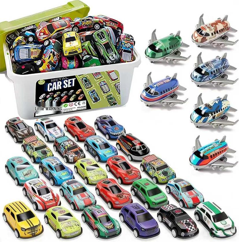 Children's Alloy Toy Car & Pull-back Airplane Set with Storage Box