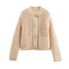 Women's Solid Color Coarse Needle Pocket Button Knit Cardigan Long Sleeved Sweater Jacket