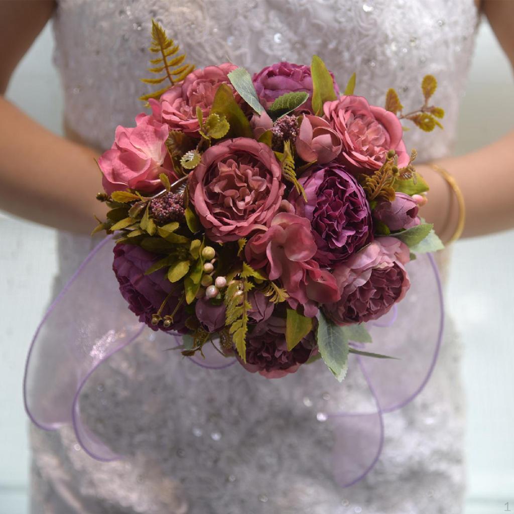 Bride Bridesmaid Wedding Bouquet,Artificial Flowers Elegant Artificial Romantic Throw