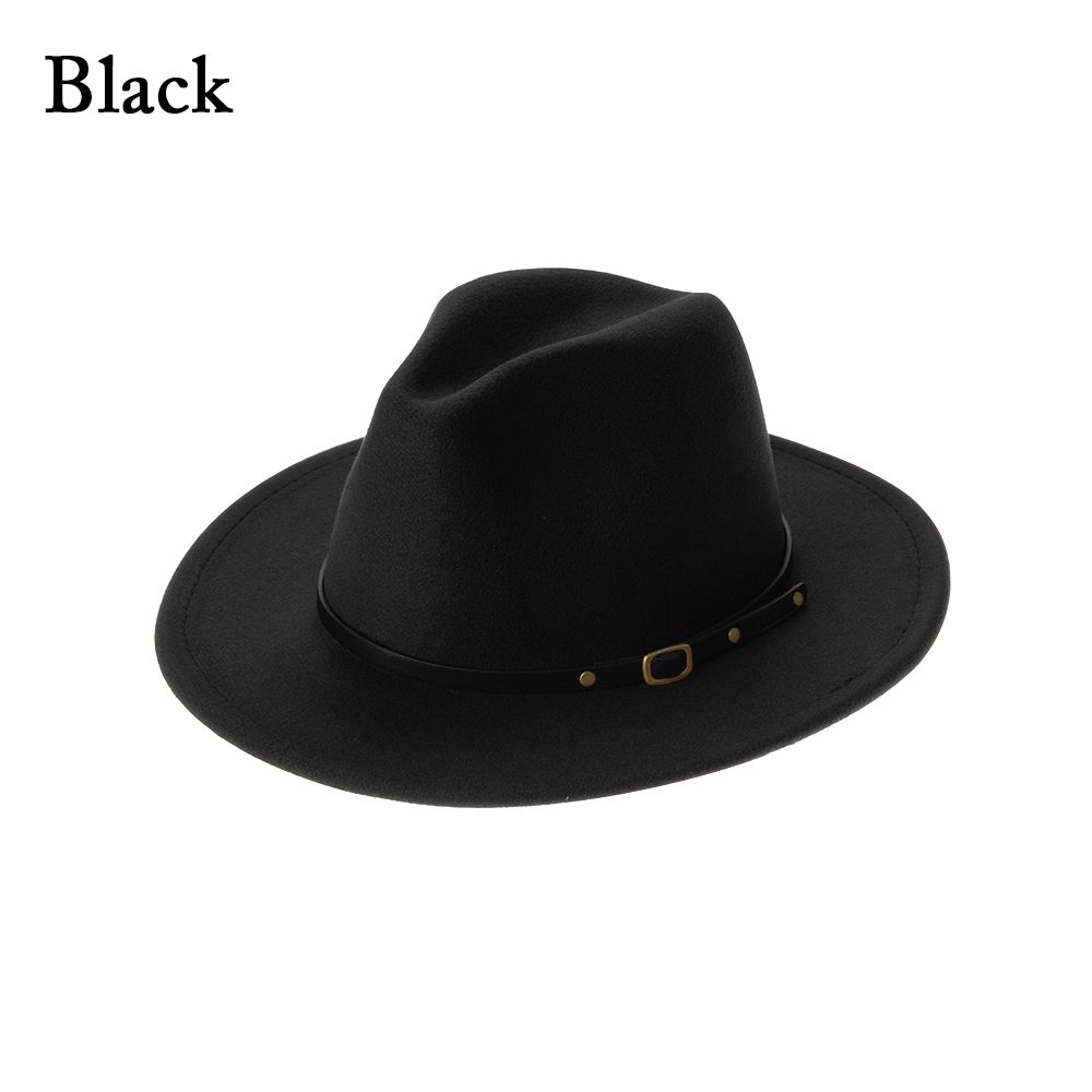 Vintage Felt Fedora Hats with Belt Buckle for Men & Women Wide Brim Outback Hat Panama Jazz Hat Cowboy Hat