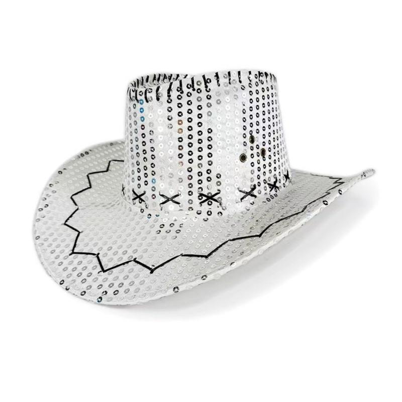 Sequined Western Cowboy Hats for Festivals Parties and Carnivals Sparkling Design Lightweight Practical Polyester Hat