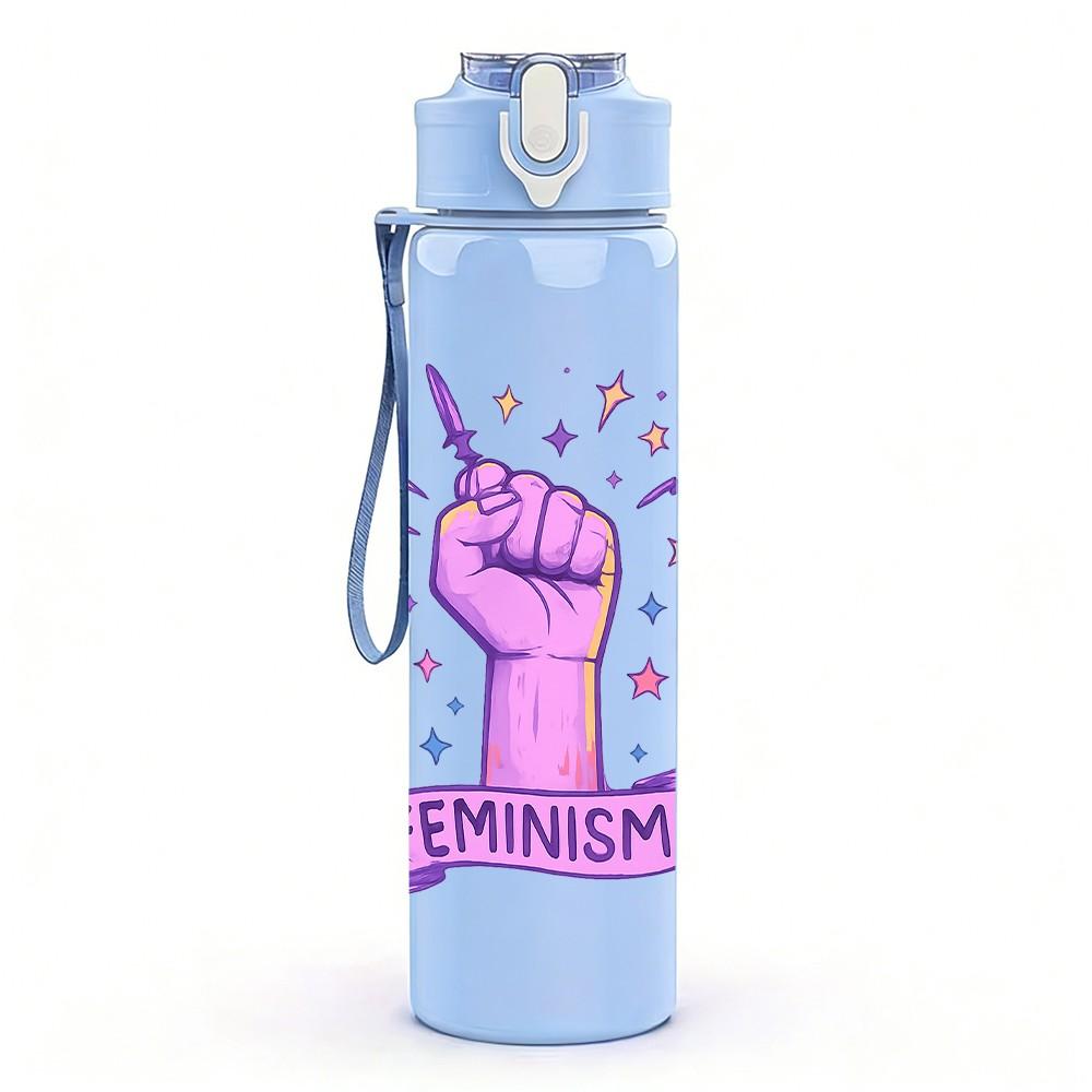 1PC Feminist Fist Letter Print 750ml Color Plastic Sports Water Bottle Leakproof Flip Straw Lid Suitable for Sports Office Home Use