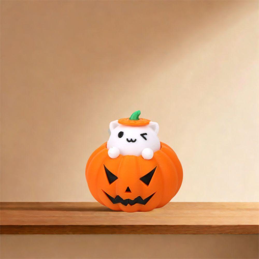 Cartoon 3D Printed Pumpkin Cat Statue Exquisite Miniature Sculpture Toy Figures  Party