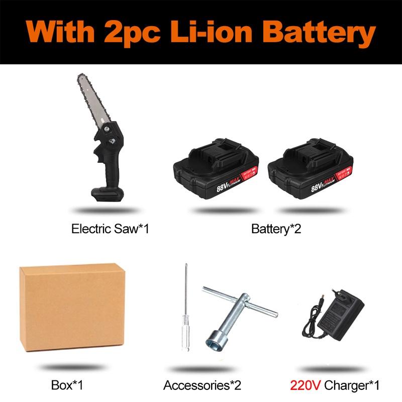 1200W 6 Inch Mini Electric Pruning Saw Rechargeable Electric Chain Saw With 2pcs Battery Woodworking Garden Logging Cutter