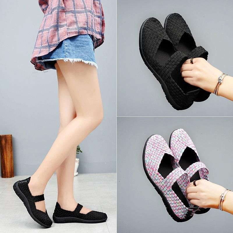 

New large size hand-woven casual breathable hollow single shoes ultra-light mesh flat shoes lazy shoes 42