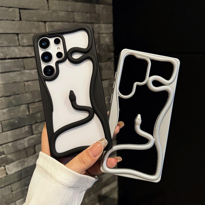 Plating 3D Hollow Out Snake Case For Samsung Galaxy S25 S24 Ultra S23 FE A17 A56 A55 A16 A15 A26 A54 A36 5G Soft TPU Phone Cover