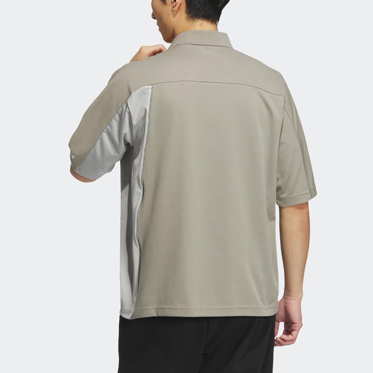 Adidas Tech Polo Shirt Letter Pattern Print Color Block Outdoor Quick Dry Sports Short Sleeve Polo Men Polo Shirts Pebble-Grey IC4420
