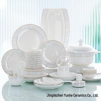 Jingdezhen Ceramic Tableware Set: Underglaze Color, Bone China, Elegant Design with Bowls, Plates, Dishes, Chopsticks - Ideal New Year Gift