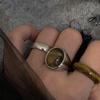 Titanium Steel Oval Agate Stone Gold Ring - Women's Niche Fashion Accessory